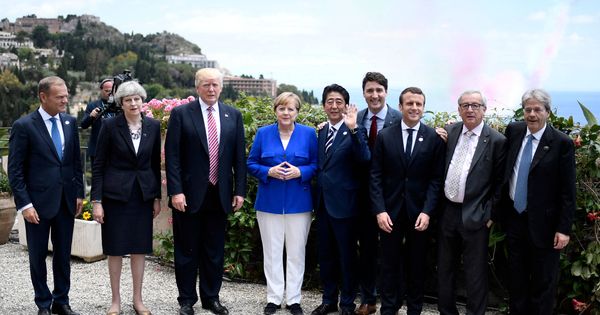 Foto: Los líderes del G7: Tusk, May, Trump, Merkel, Abe, Trudeau, Macron, Juncker y Gentiloni. (Reuters) 