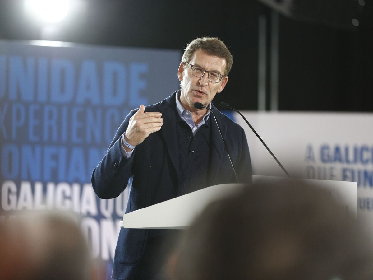 Foto: El presidente del PP, Alberto Núñez Feijóo, durante un acto electoral en Lugo. (EFE/Eliseo Trigo)