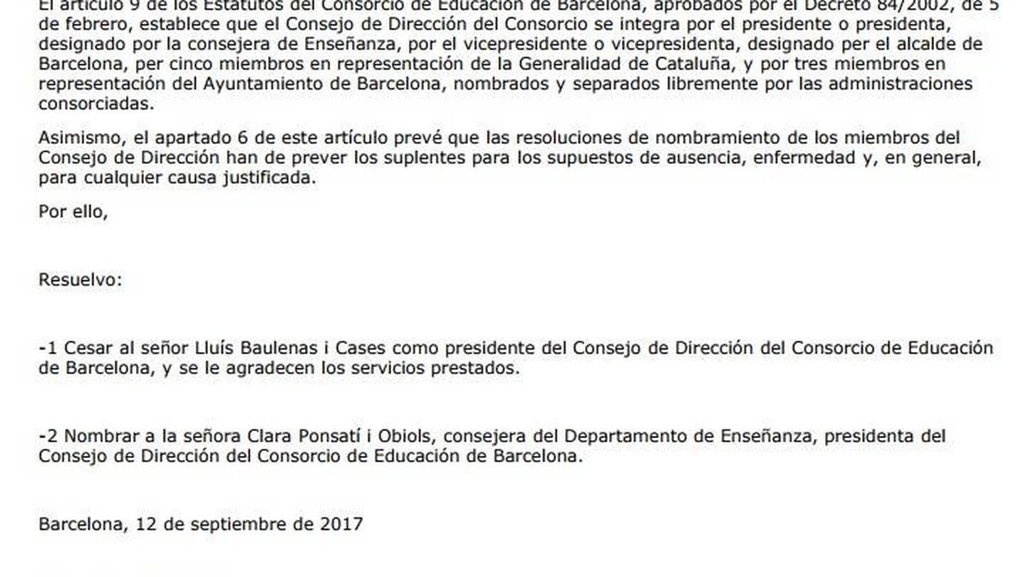 El cese en el Diario Oficial de la Generalitat