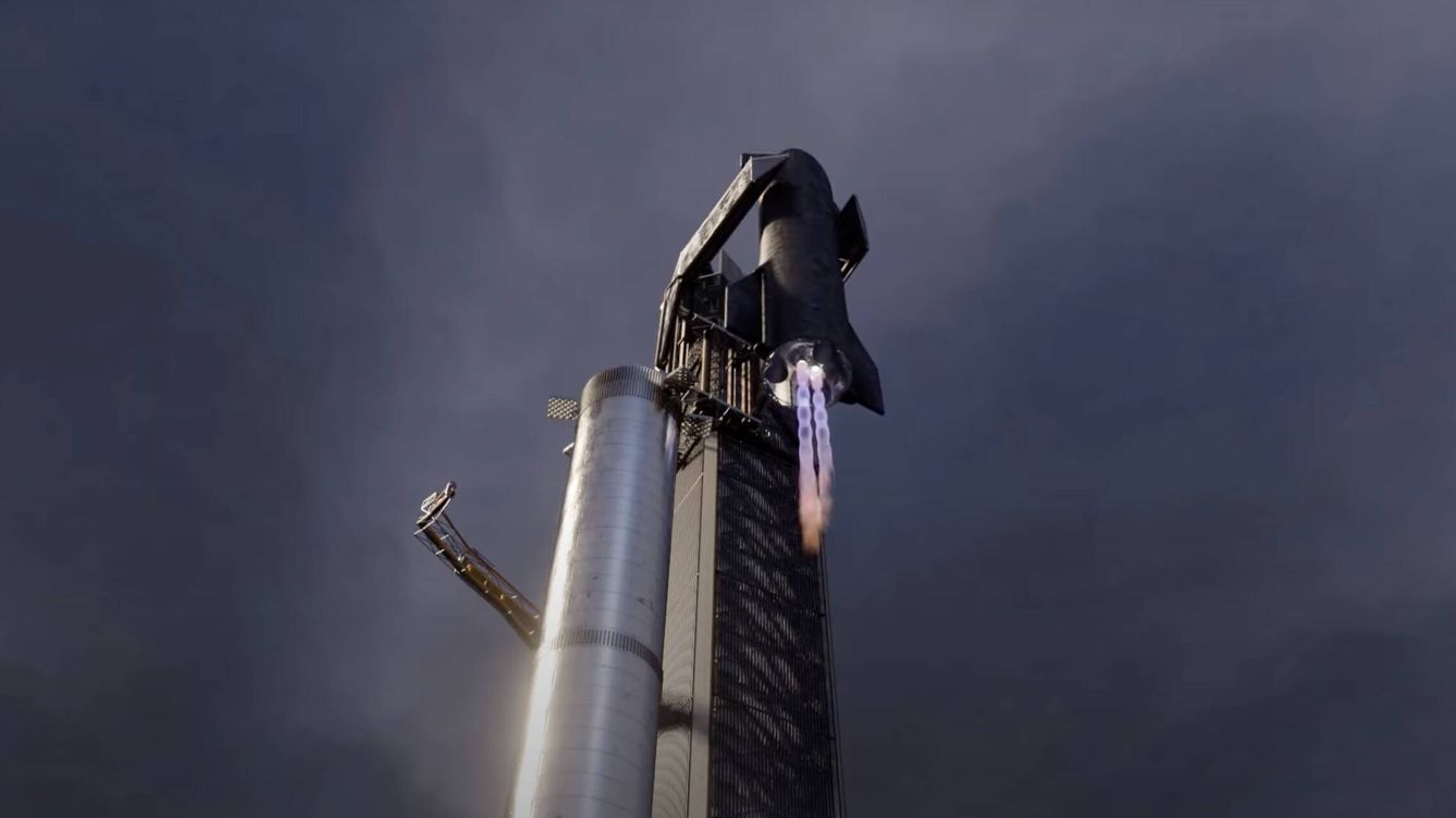 Foto: Elon Musk dice que podrá capturar cohetes en el aire con brazos robots y relanzarlos a las pocas horas como en esta imagen (TijnM_3D)