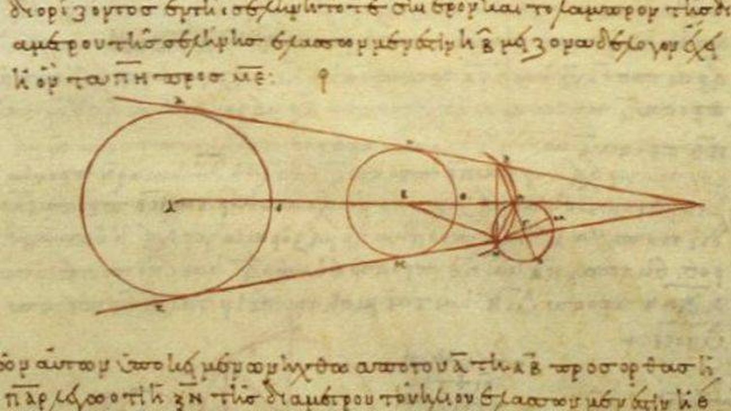 Una reproducción del siglo X de un diagrama de Aristarco que muestra parte de la geometría que utilizó en sus cálculos. (Wikipedia)