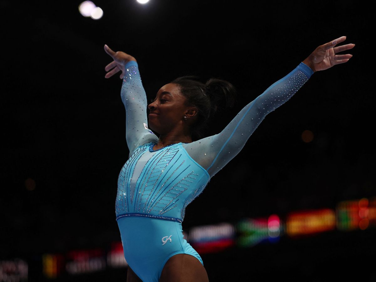 Foto: Simone Biles, durante el Mundial de gimnasia. (Reuters/Yves Herman)