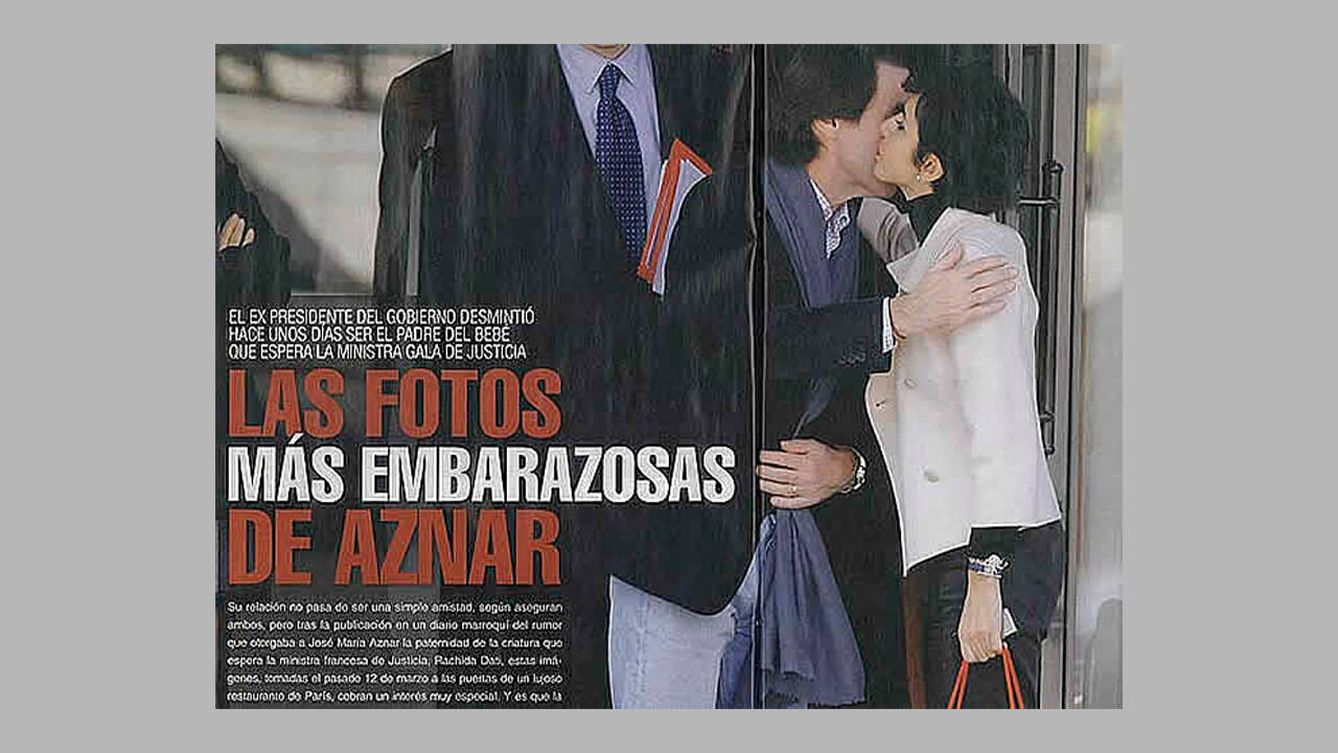 Aznar y Rachida Dati, en la puerta de un restaurante de París. (Portada de 'Interviú' en 2008)
