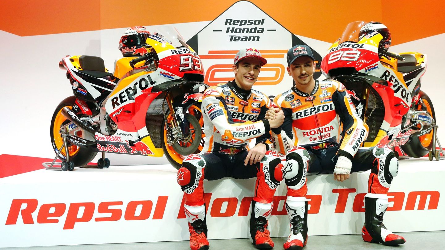 Lorenzo y Márquez, una de las duplas estrellas de Honda en toda su historia, durante la presentación del equipo. (EFE)