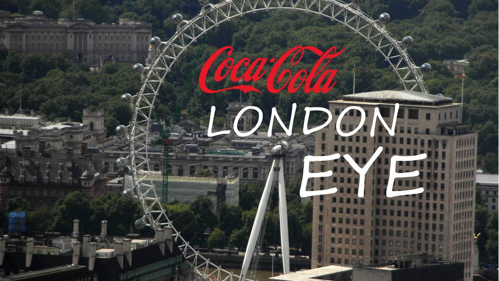 Foto: Slogan de Coca Cola con la ciudad de Londres de fondo