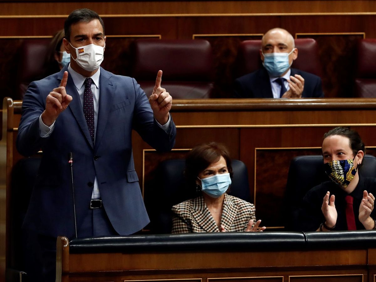 Foto: El presidente del Gobierno, Pedro Sánchez, durante su intervención en la sesión de control al Ejecutivo este miércoles en el Congreso. (EFE)