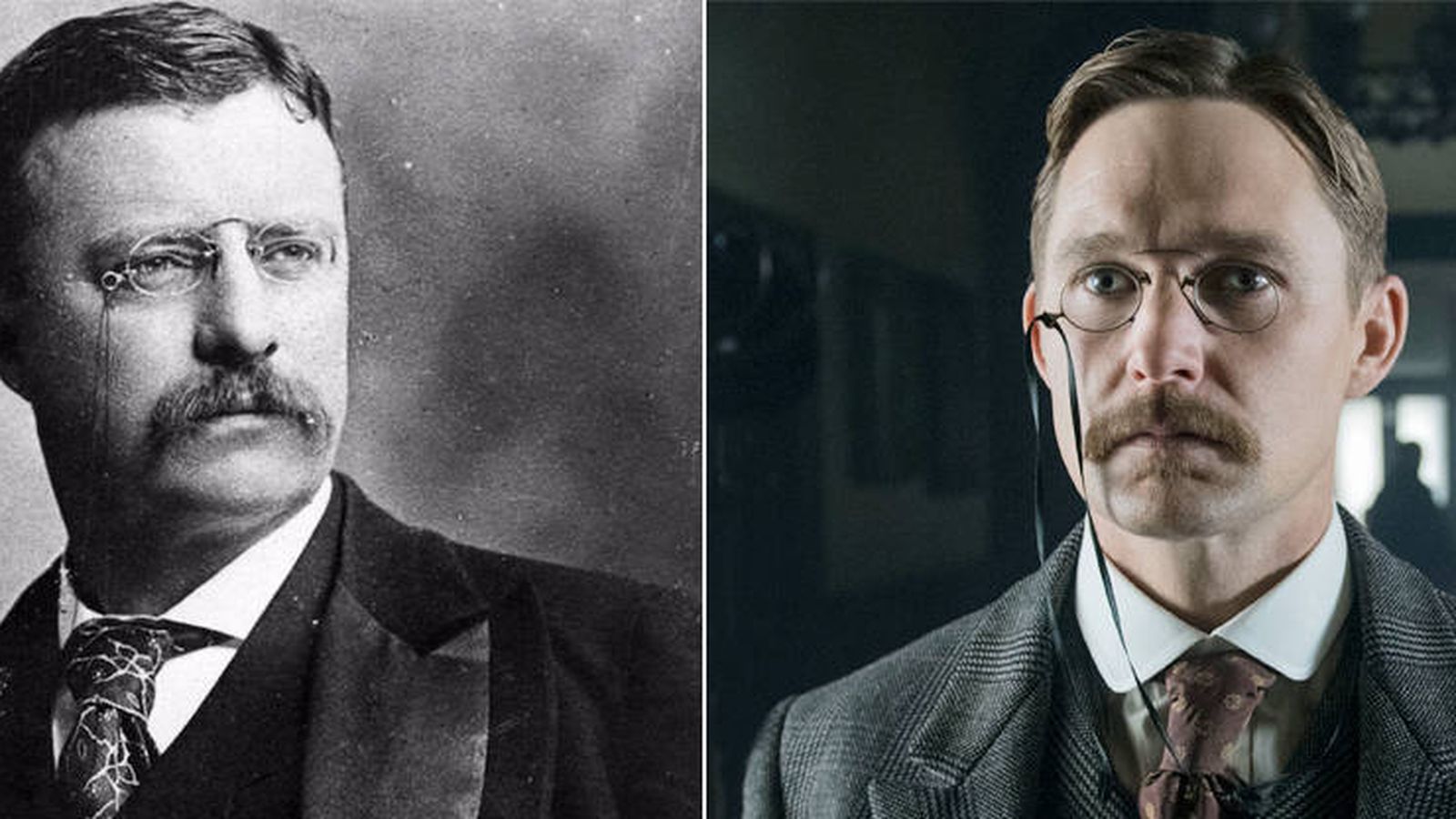 Foto: Theodore Roosevelt en una imagen de archivo y a su derecha Brian Geraghty caracterizado como él. (E.Villarino)