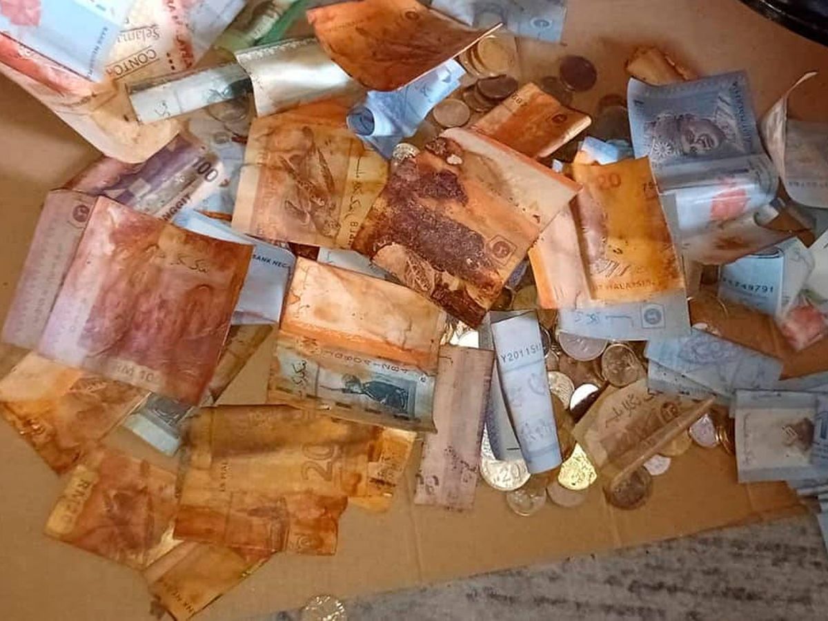 Foto: El óxido de las monedas destruyó buena parte de los billetes (Facebook)