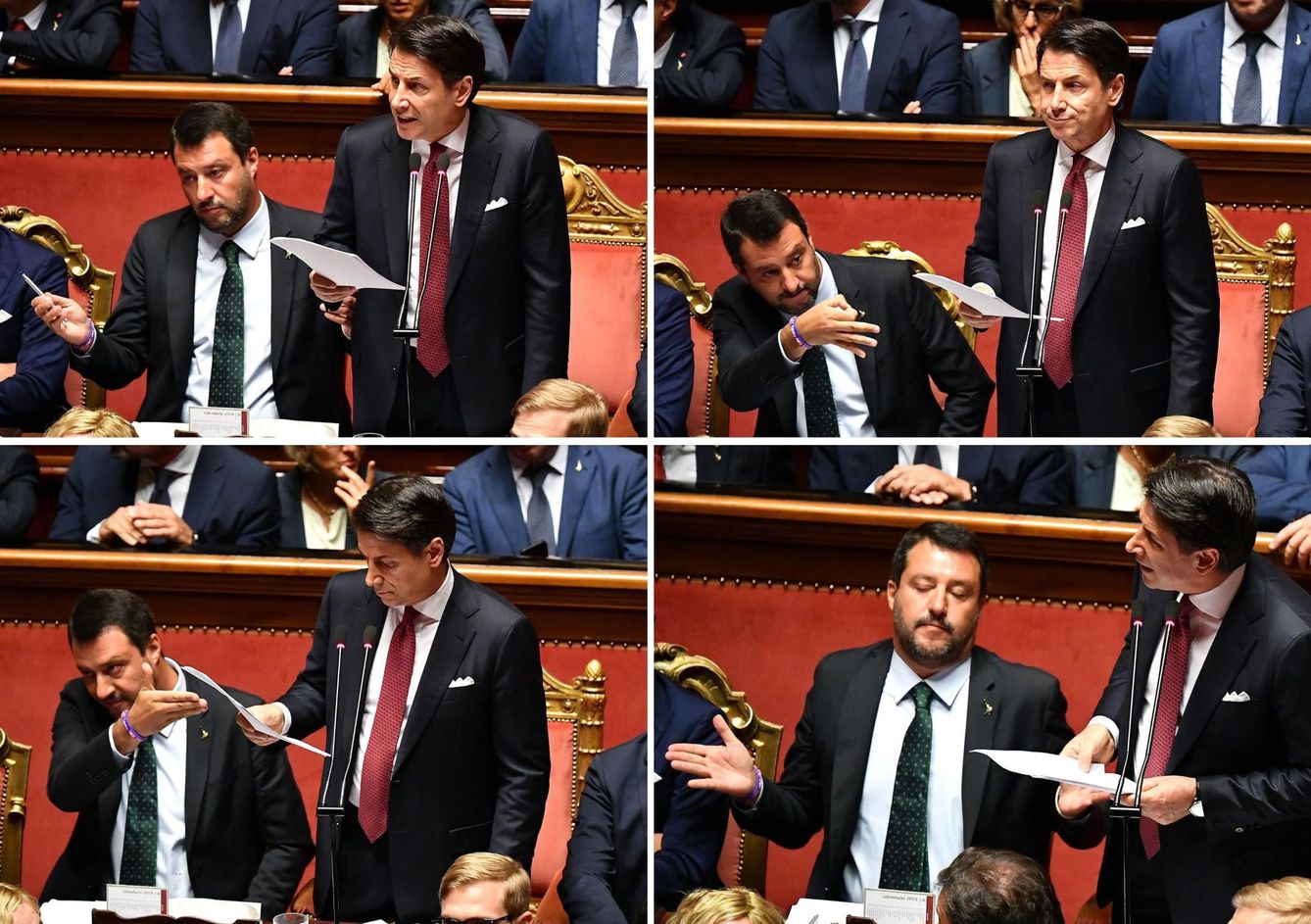 Las reacciones de Salvini ante el discurso de Conte. (Reuters)
