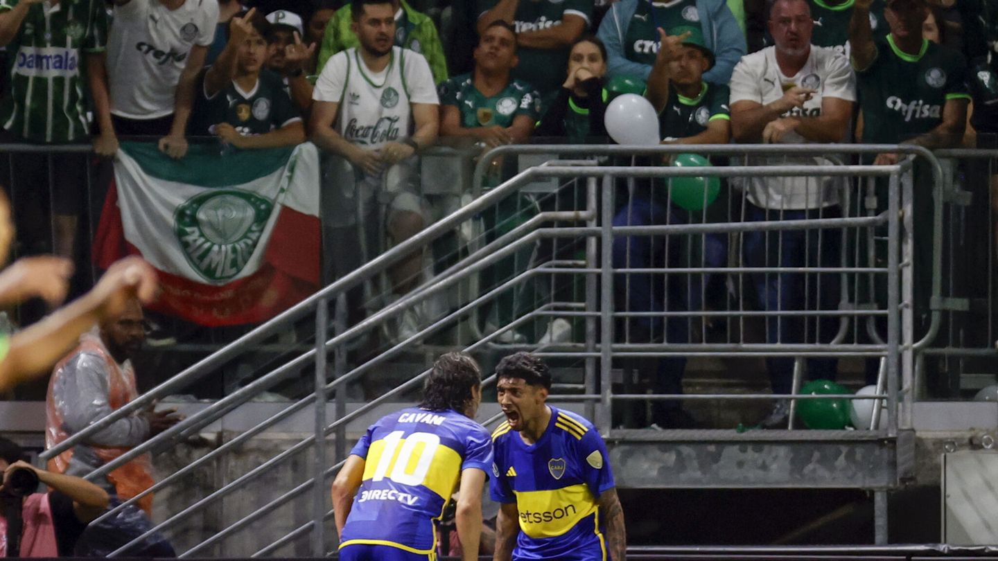 Edinson Cavani celebra su gol ante Palmeiras (EFE/Sebastiao Moreira).