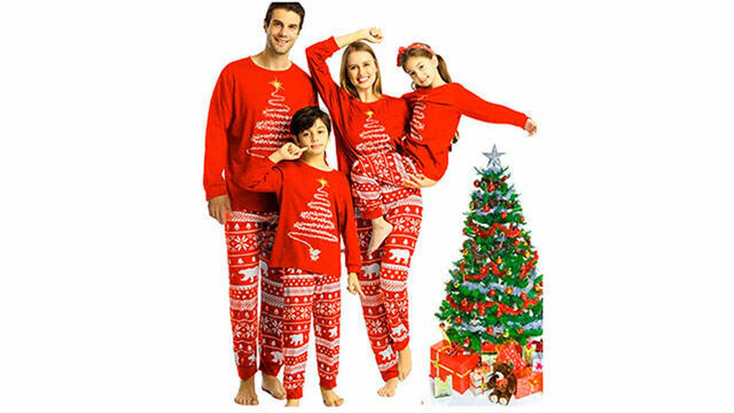 Pijama de Navidad para la familia rojo y dorado Achinel