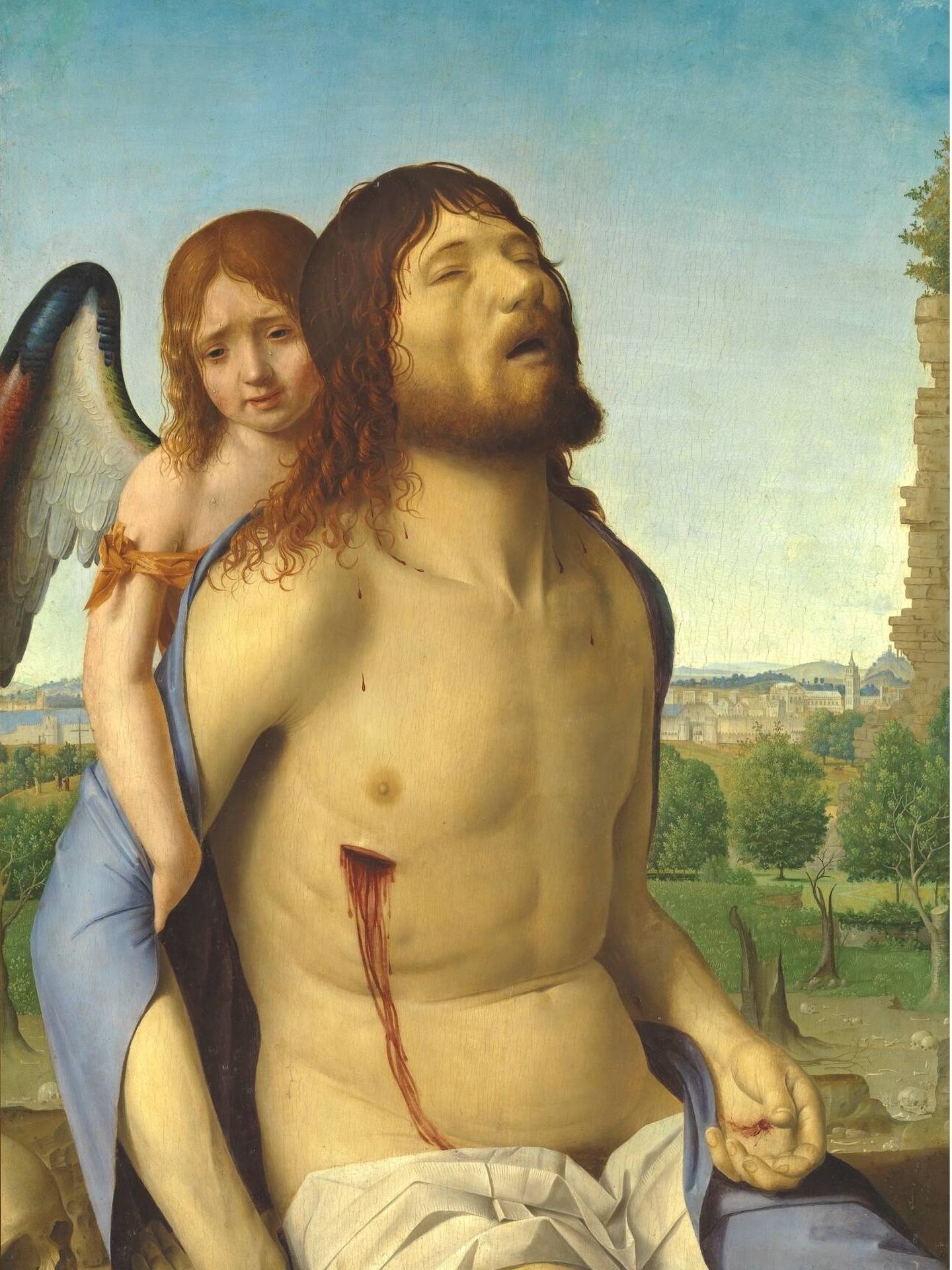 'Cristo muerto sostenido por un ángel'. Antonello da Mesina. 1476. Museo del Prado.