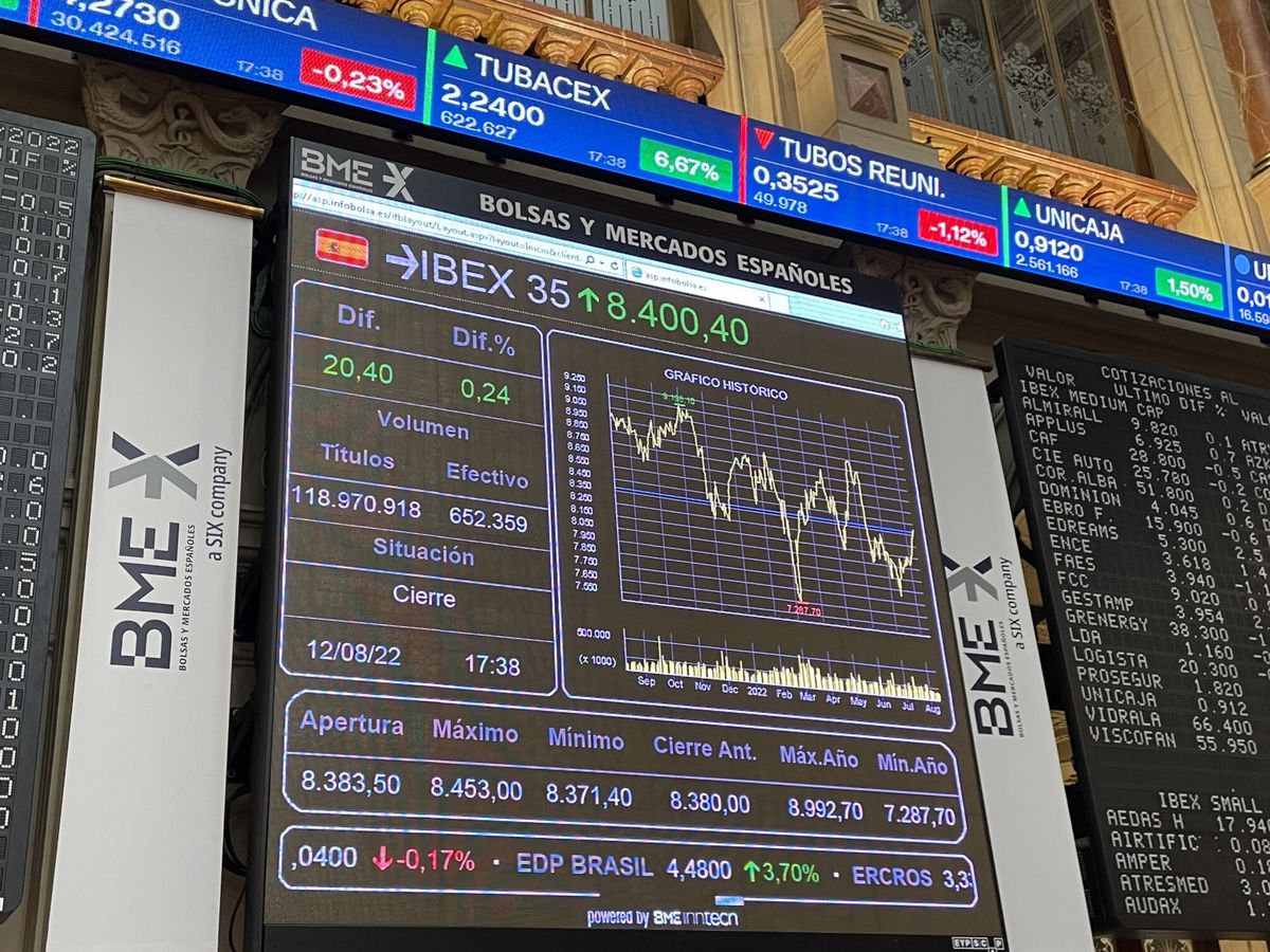 Foto: Vista del panel central del parqué de la Bolsa de Madrid. (EFE/Ana Bornay Naranjo)