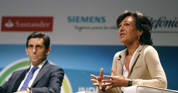 Foto: Foto de archivo del presidente de Telefónica, José María Álvarez-Pallete, junto con la presidenta de Banco Santander, Ana Botín. (EFE)