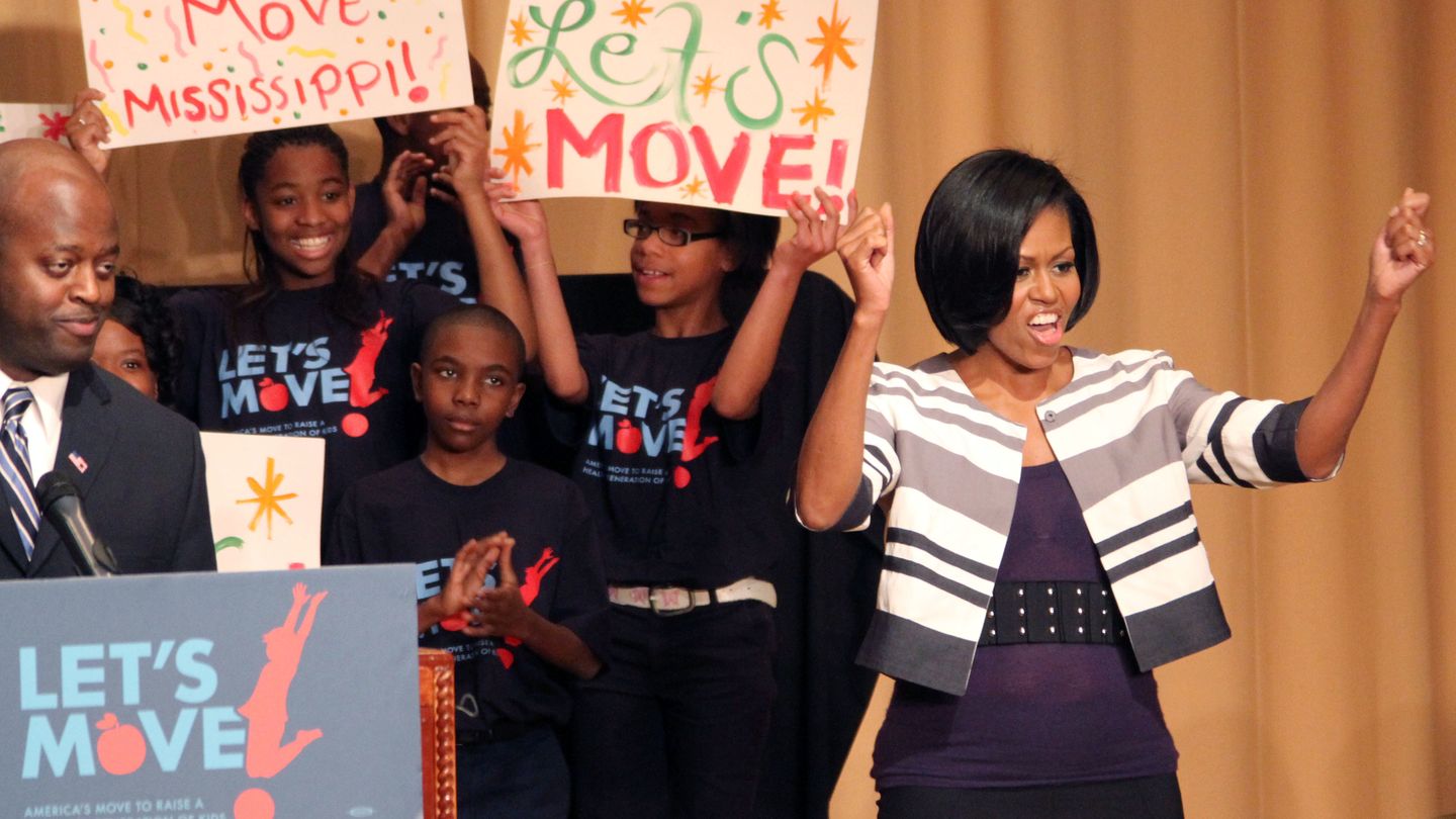 La primera dama Michelle Obama en un acto de su iniciativa 'Let's move'