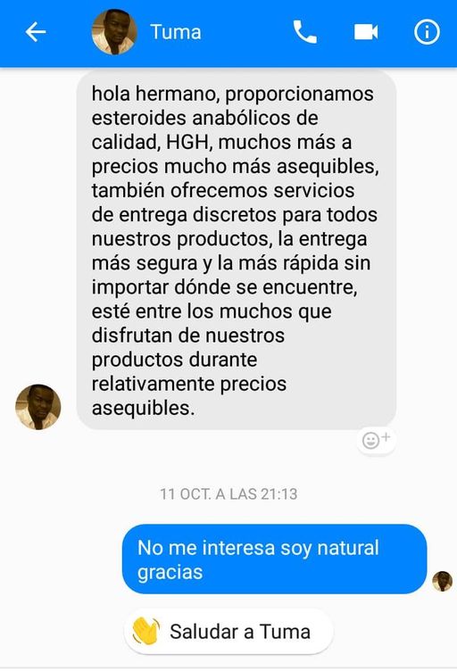 Un mensaje de Facebook ofreciendo esteorides a un culturista de la AECN.