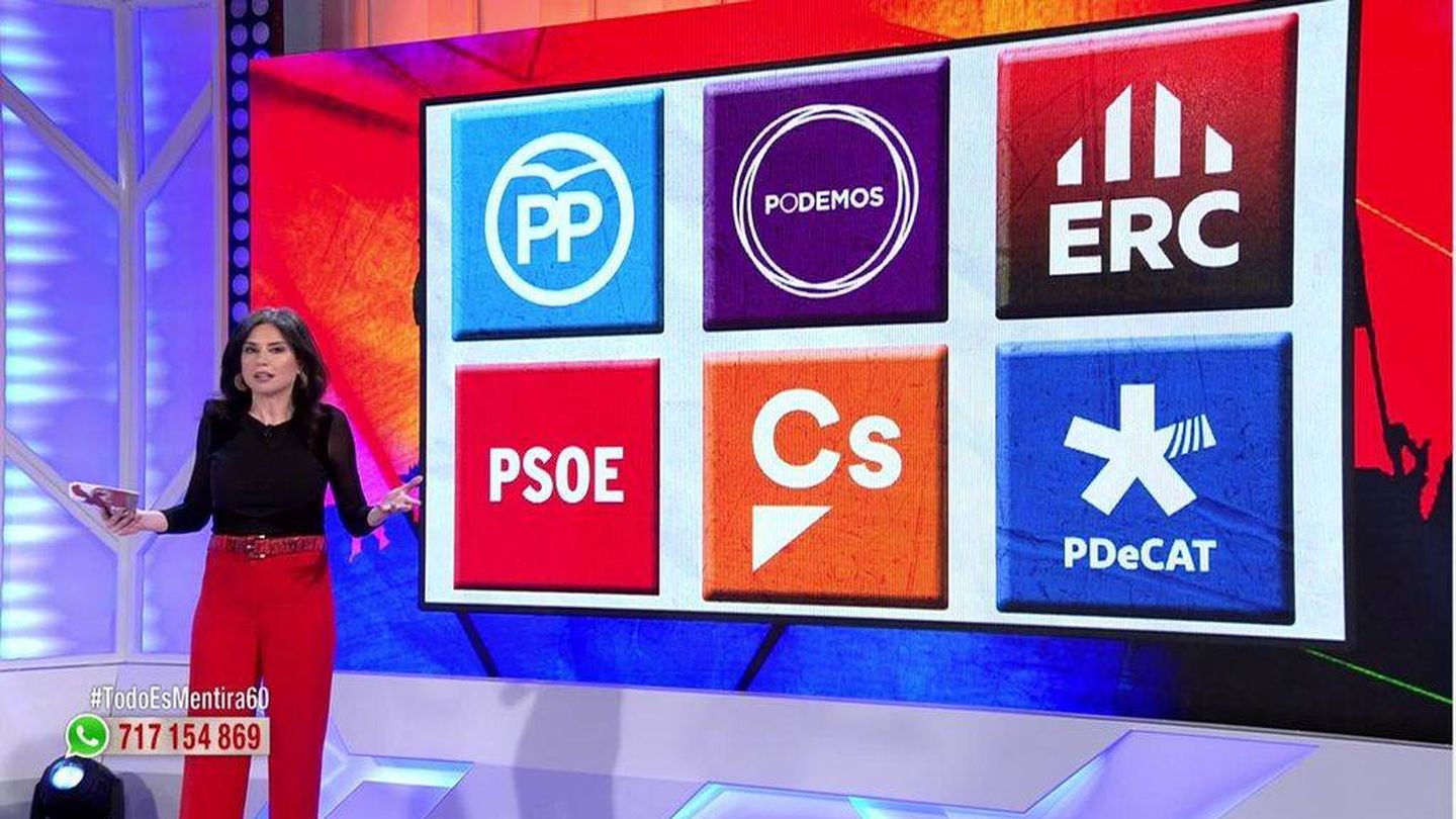  Marta Flich, desvelando los partidos que acudirán al debate de 'Todo es mentira'. (Mediaset)