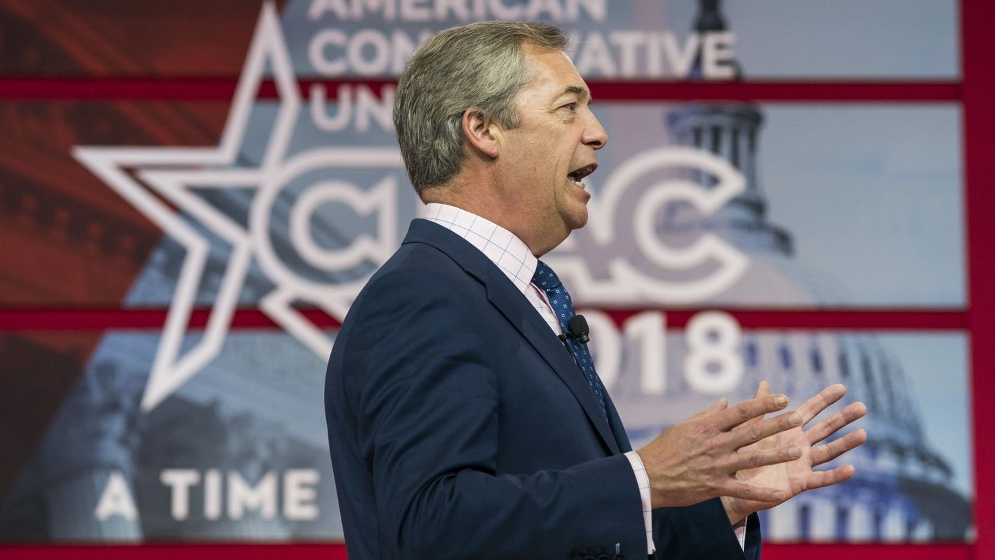 Nigel Farage durante su intervención en la Conservative Political Action Conference (CPAC), en National Harbor, Maryland, el 23 de febrero de 2018. (EFE)