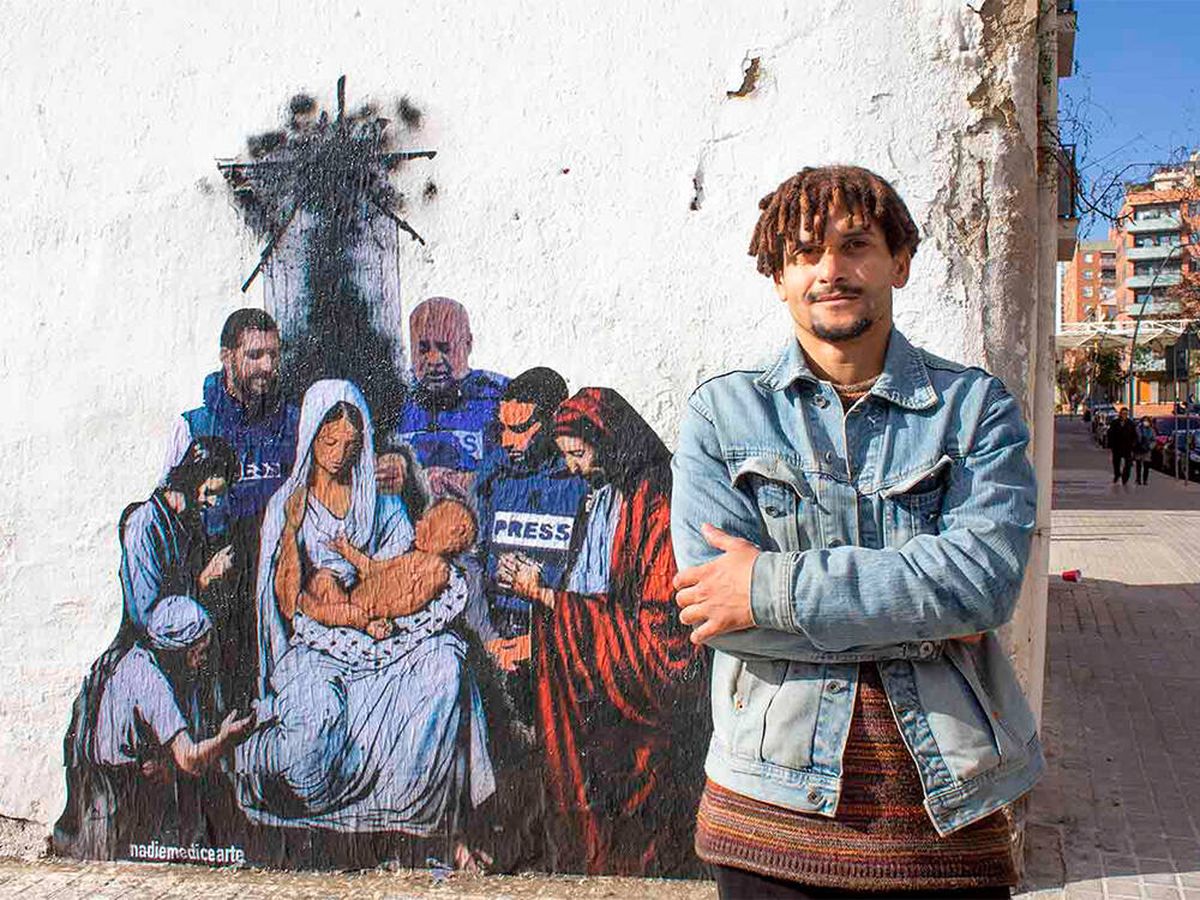 Foto: Un artirta catalán refleja en un mural la tragedia del conflicto de Gaza (Luis Rodríguez Posadas)
