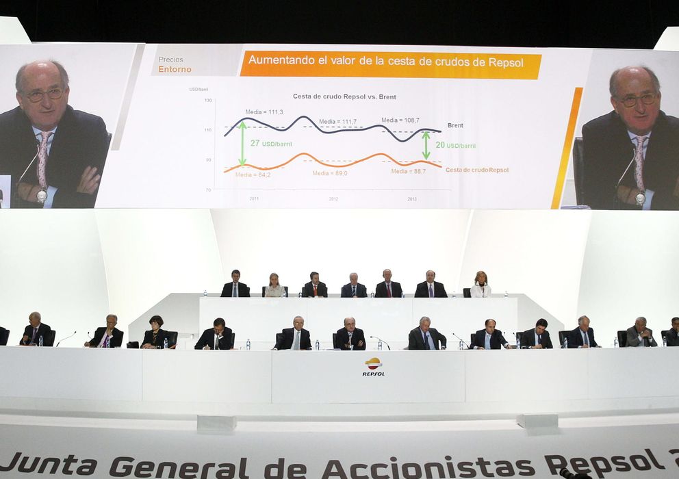 Foto: Vista general durante la intervención del presidente de Repsol, Antonio Brufau, en la junta general de accionistas. (EFE)