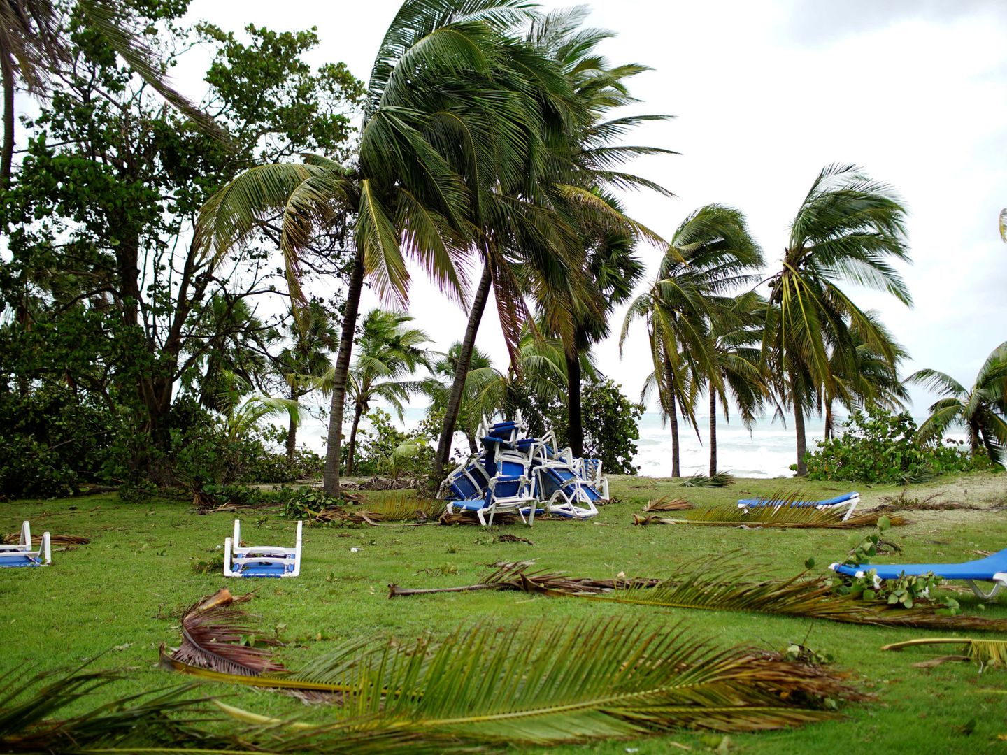 Un grupo de hamacas dañadas tras el paso de Irma en Varadero, el 10 de septiembre de 2017. (Reuters)