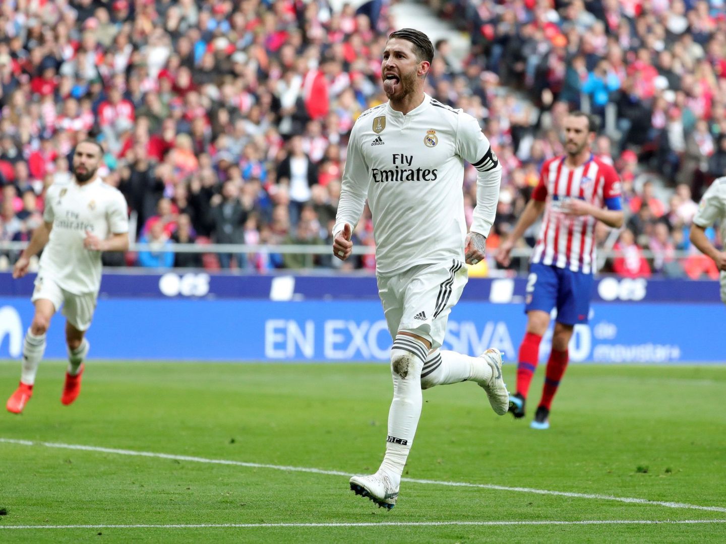 Sergio Ramos celebra el penalti marcado al Atleti. (Efe)