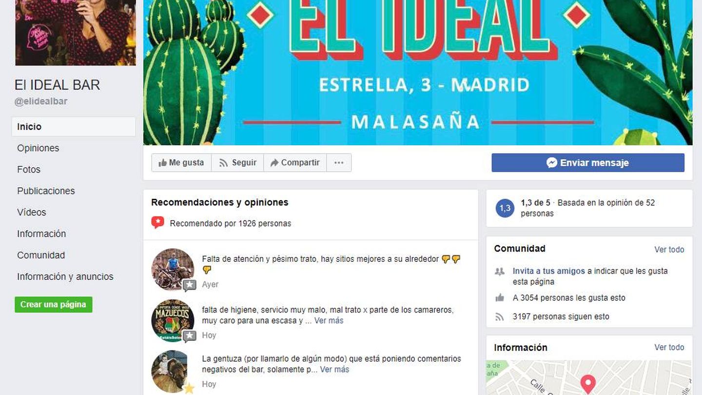Pagina de El Ideal Bar en Facebook.