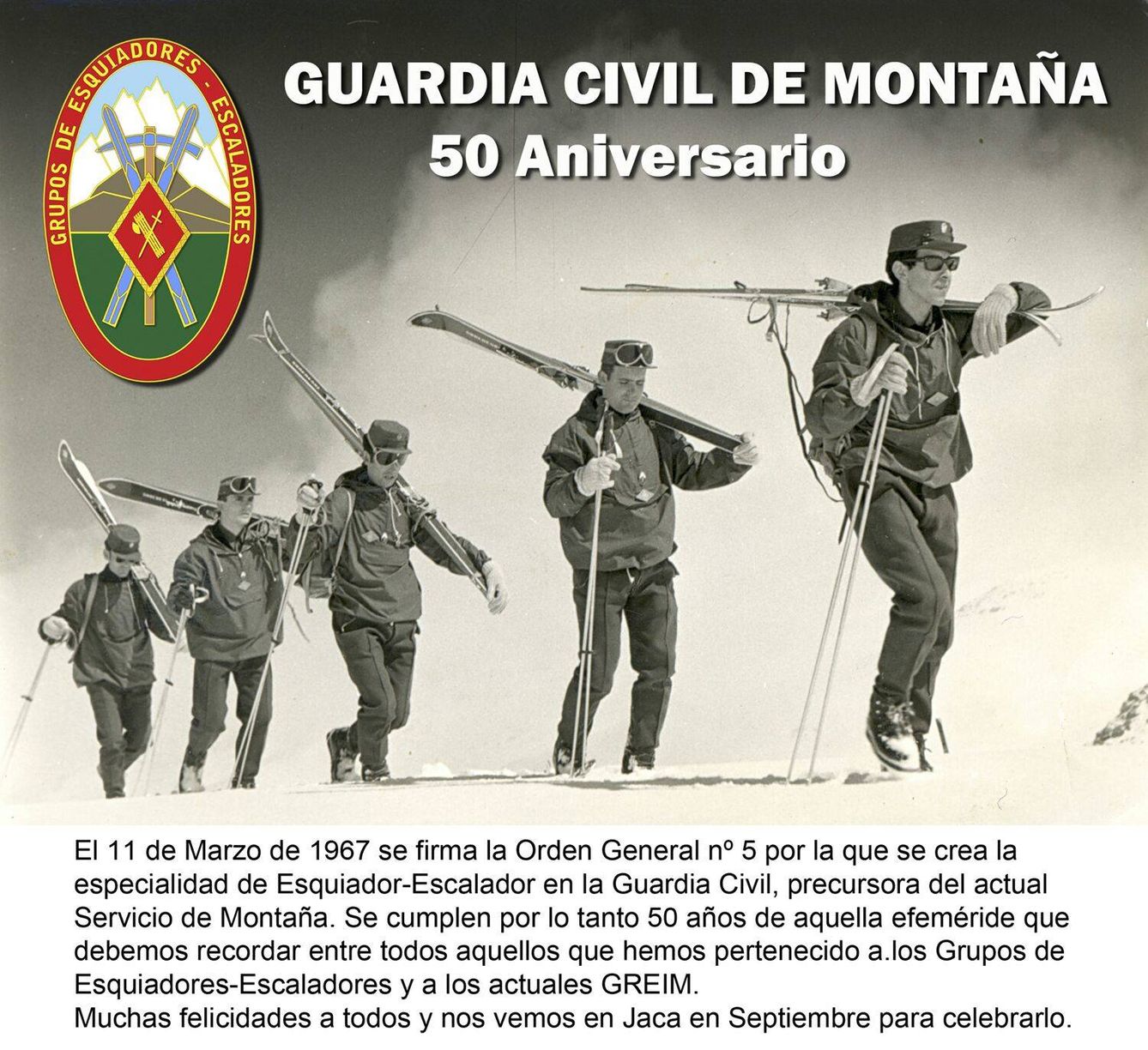 Jaca acoge este martes y miércoles los actos de conmemoración de los 50 años de la Guardia Civil de montaña.