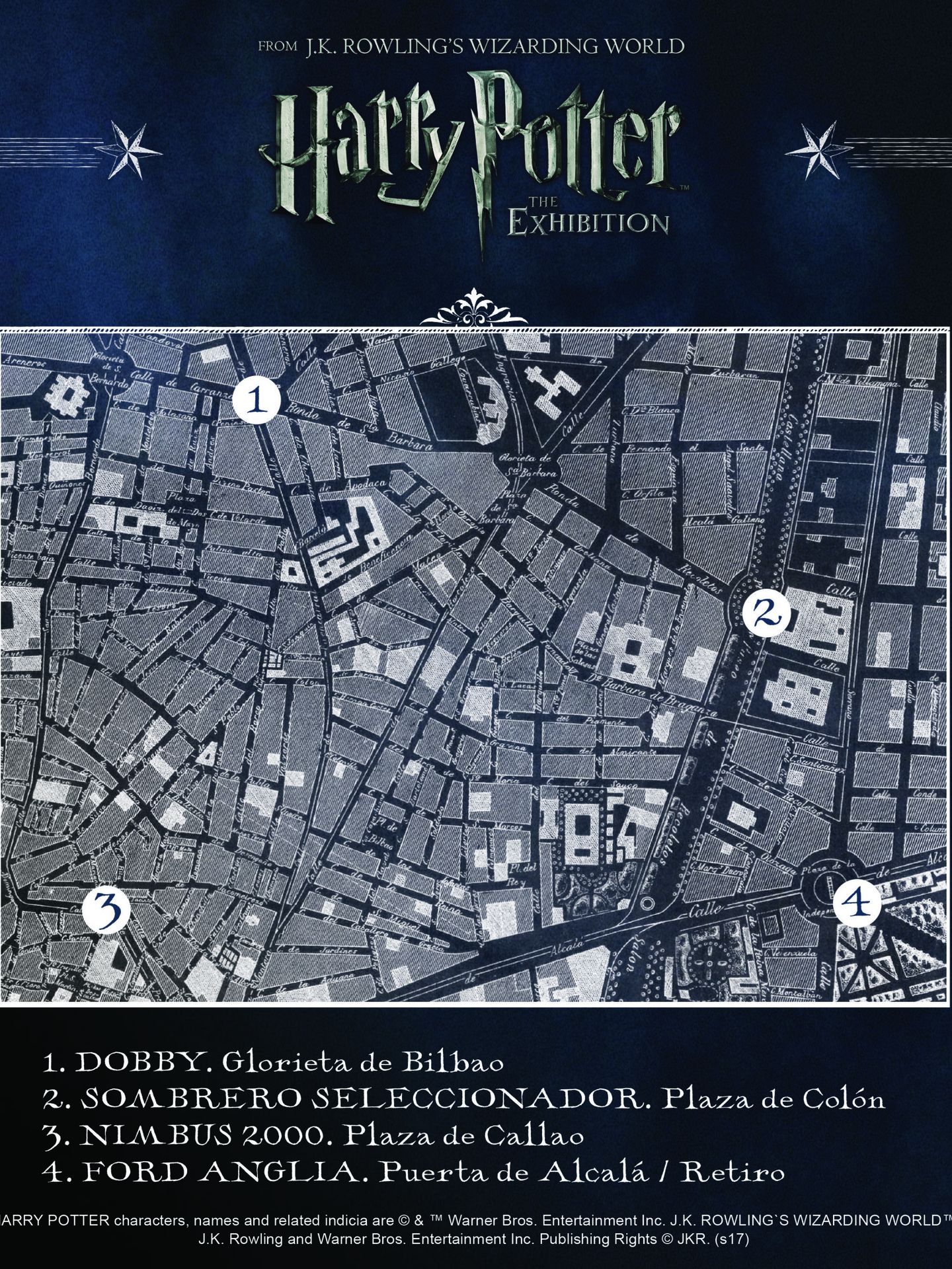 Mapa de localización de estatuas de Harry Potter en Madrid