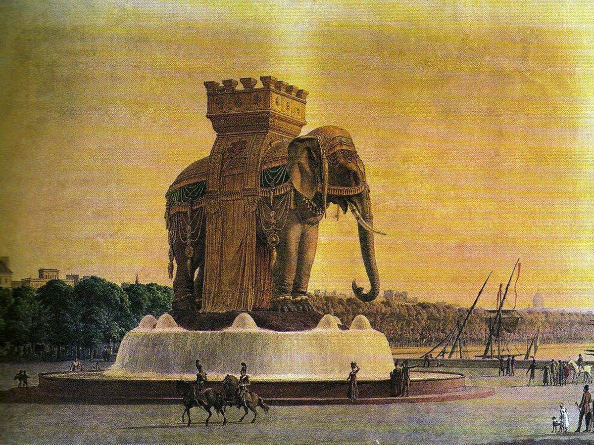Foto: La fuente del elefante, proyecto de Alavoine (hacia 1813-1814). Museo Carnavalet).