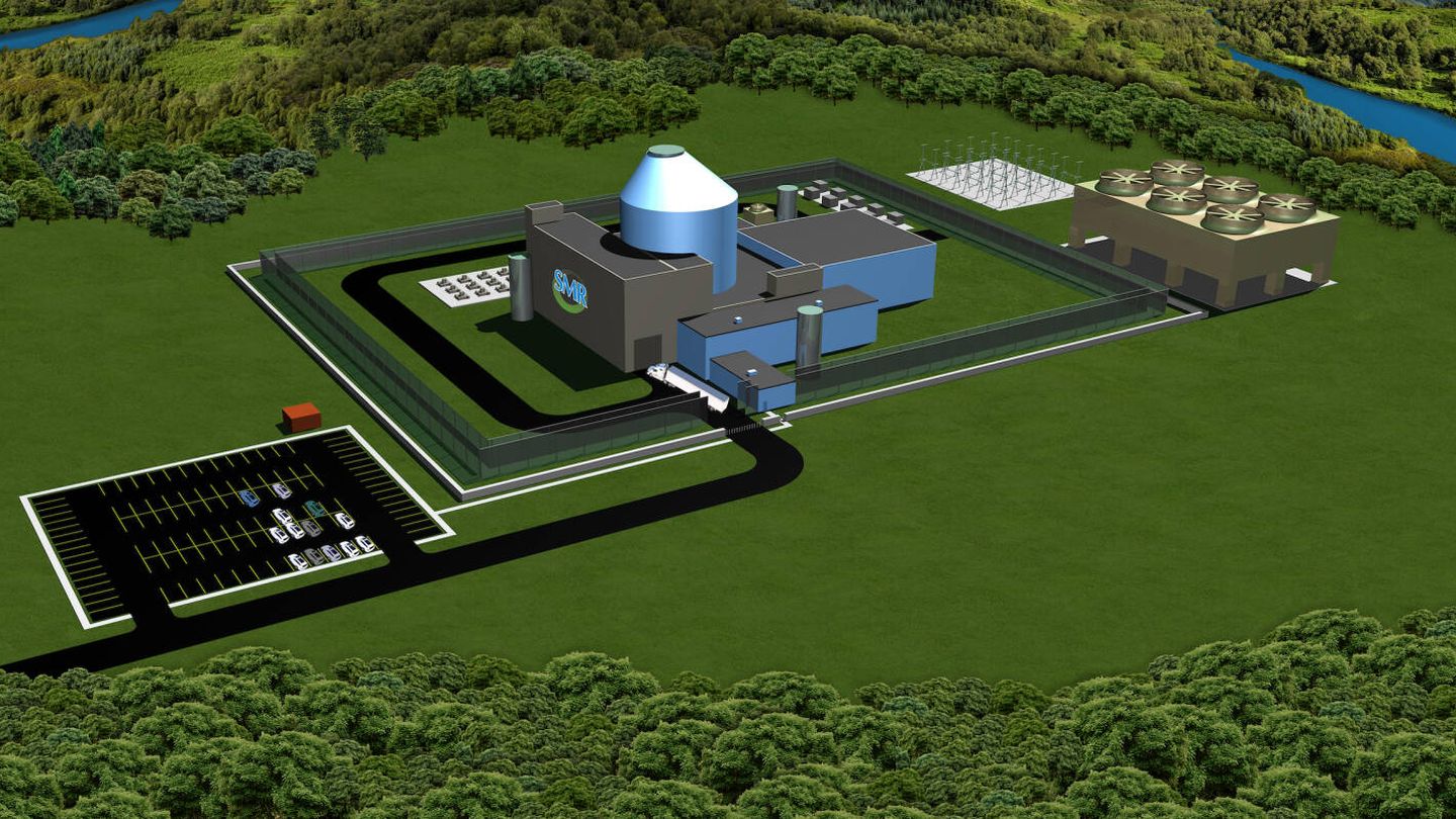 Imagen 3D de una mini-central nuclear con reactor SMR-160. (Holtec)