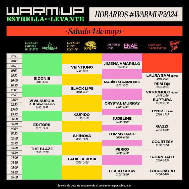 Horarios del WARM UP Festival 2024 (viernes 3 de mayo)
