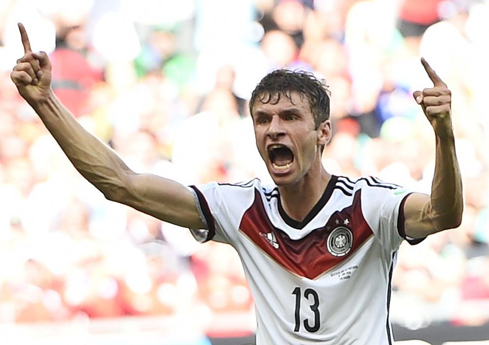 Foto: Thomas Müller celebra un gol con Alemania durante el presente Mundial de Brasil.