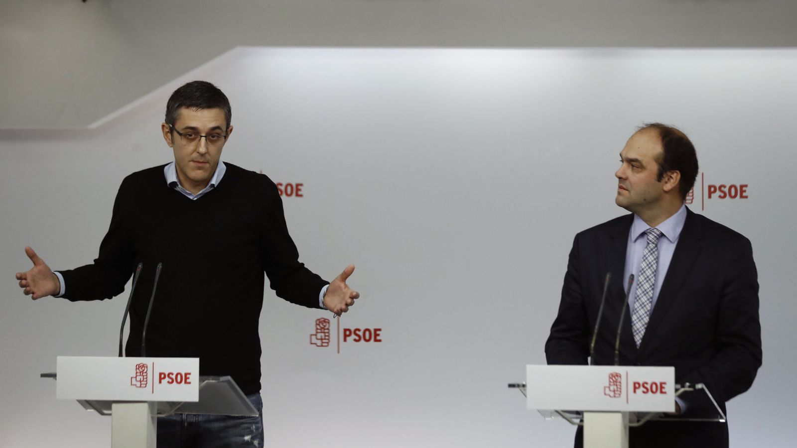 Foto: Eduardo Madina y José Carlos Díez, durante su rueda de prensa en Ferraz del pasado 27 de enero. (EFE)