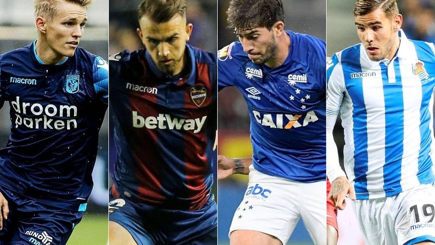 Odegaard, Mayoral, Lucas Silva y Theo Hernández, otros cuatro cedidos por el Real Madrid. (Montaje: El Confidencial)