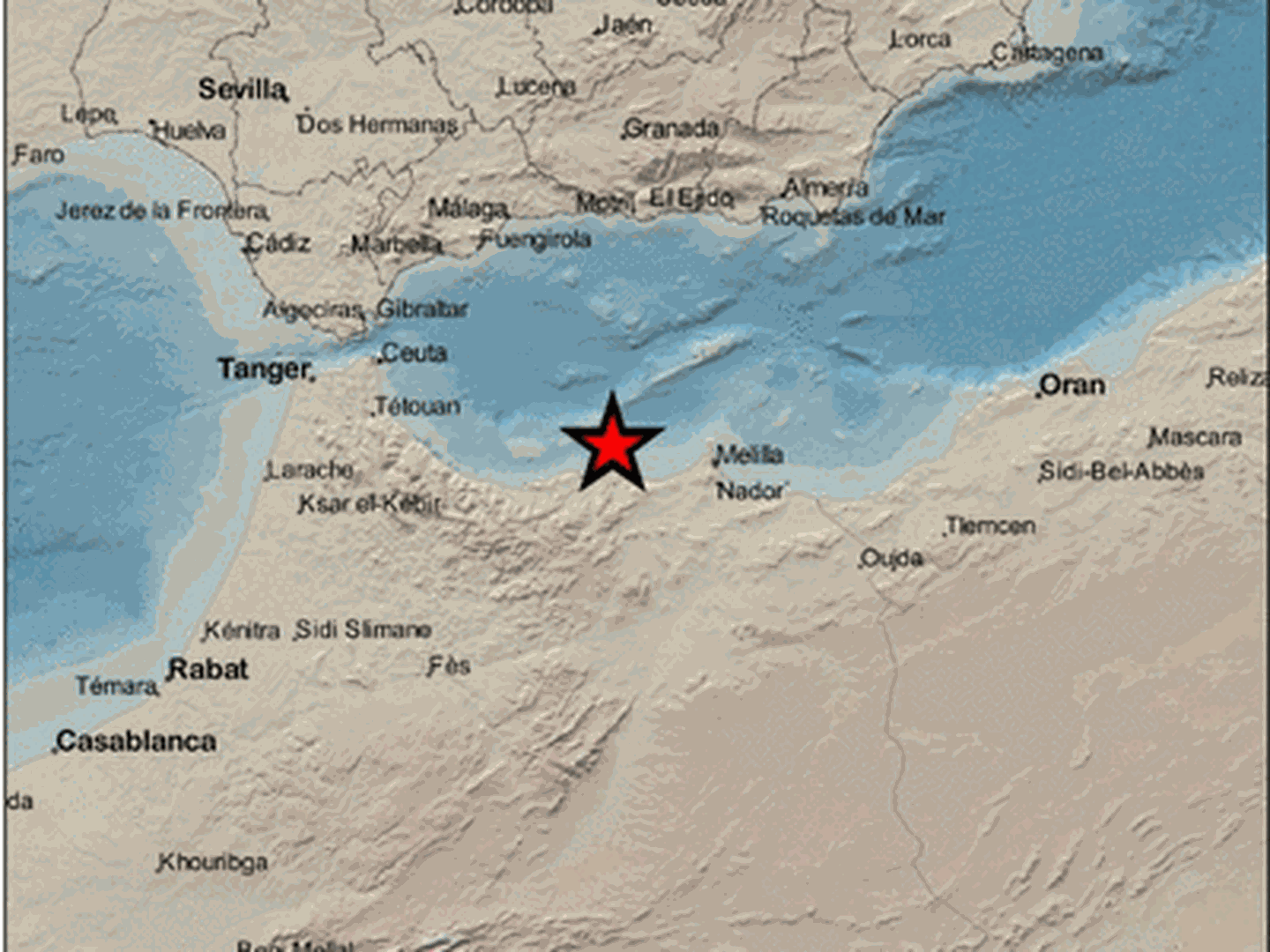 Epicentro del terremoto en las proximidades de Melilla. (IGN)