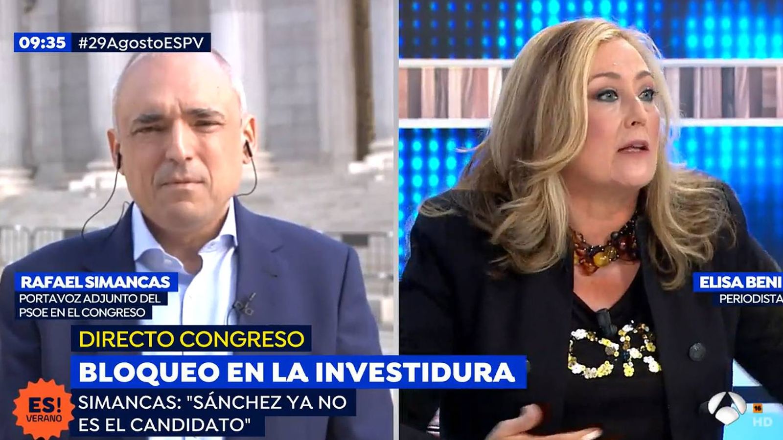 Foto: Rafael Simancas y Elisa Beni, en 'Espejo Público'. (Antena 3)