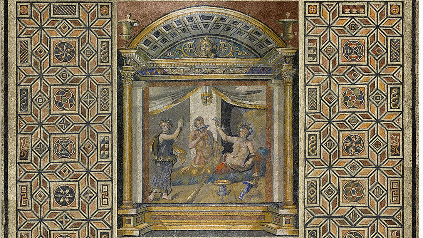 Mosaico romano que representa una escena de un concurso de beber. (Wikipedia)