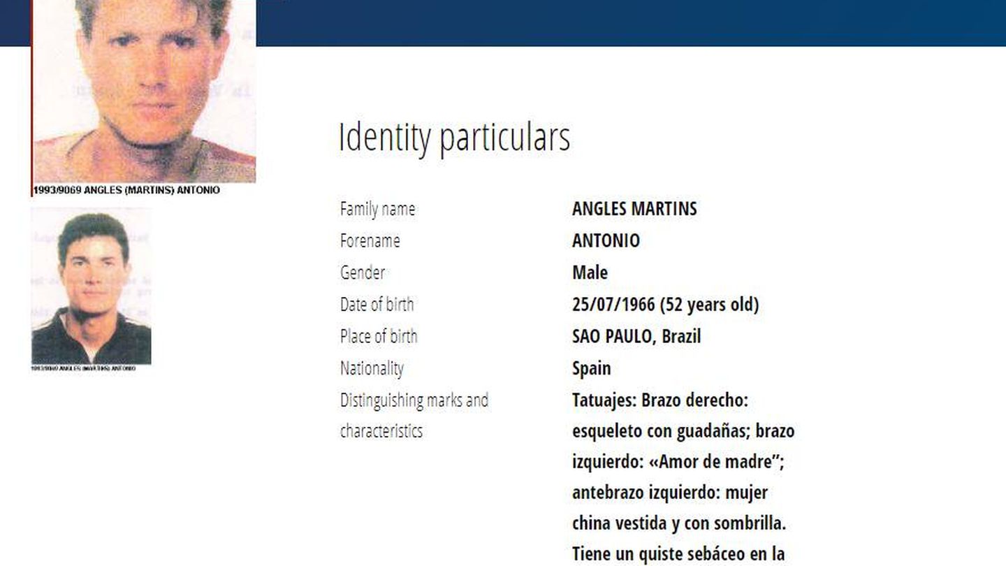 Descripción del perfil y físico de Antonio Anglés. (Interpol)