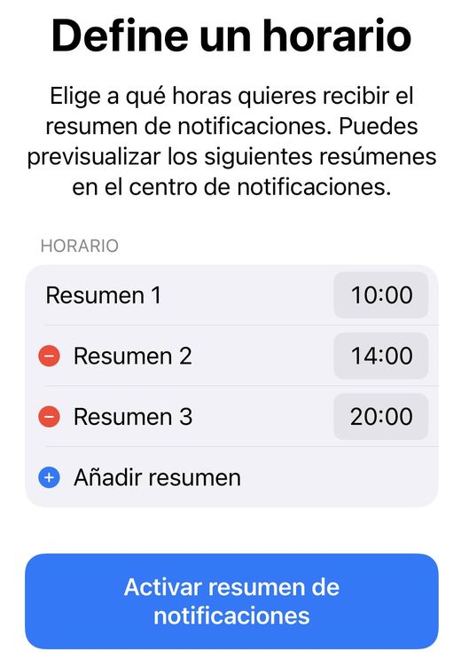 Ejemplo de 'resumen programado' de notificaciones en iOS 15.
