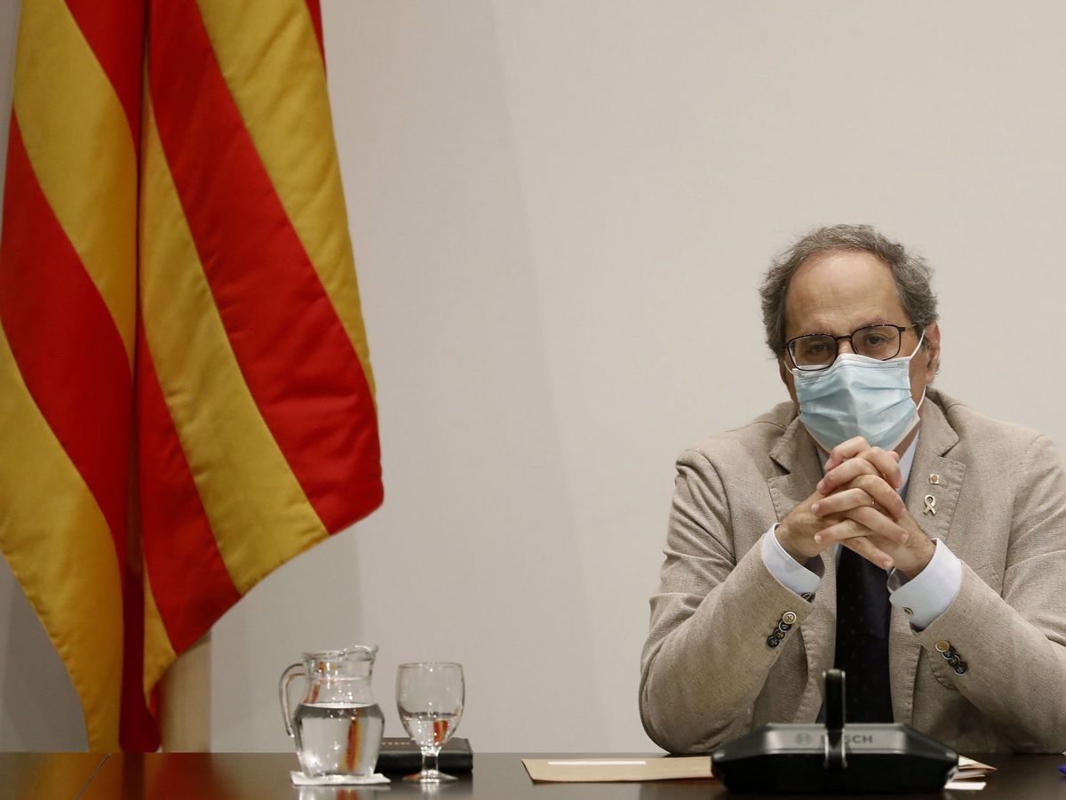 Foto: Quim Torra, en la reunión semanal del gobierno de la Generalitat. (EFE)