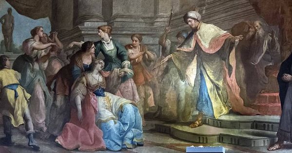 Foto: Santa Esther se desmaya ante Assuero. (Gaetano Zompini/C.C.)