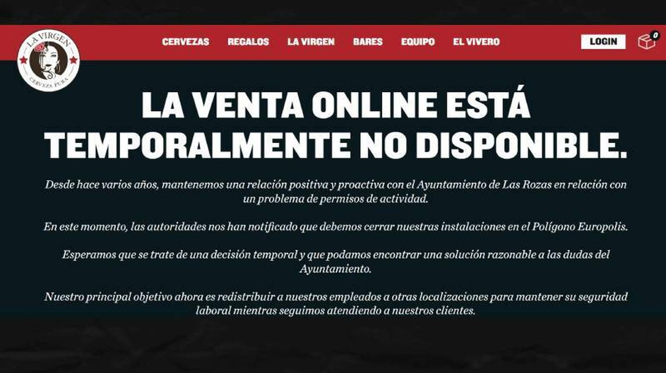 La página web de La Virgen en Las Rozas avisa de que la venta online está paralizada. (Captura de pantalla)